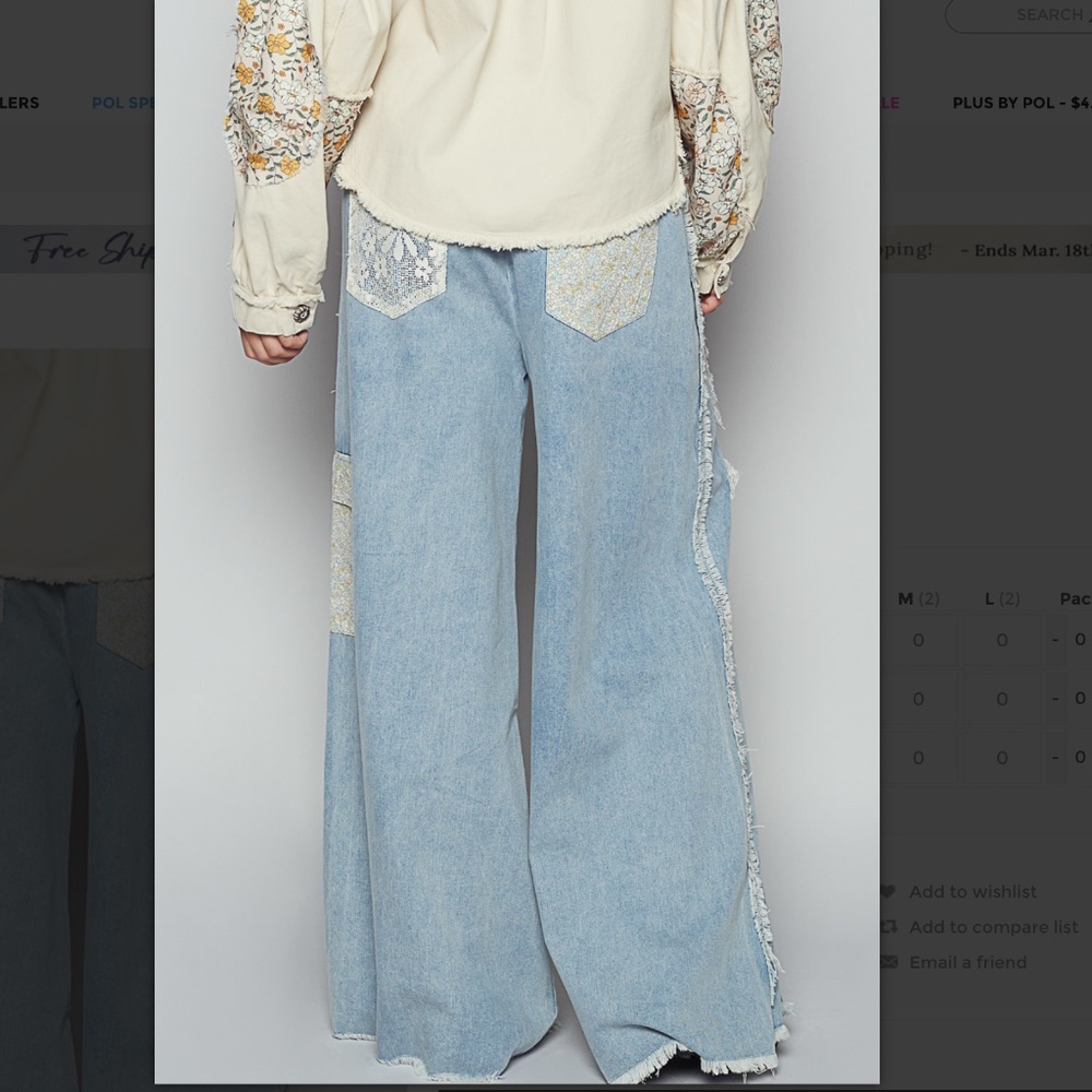 💕POL “ Sarasota “ POL Denim Wide Leg Pants with Star Patch 68A - Picture 4 of 6